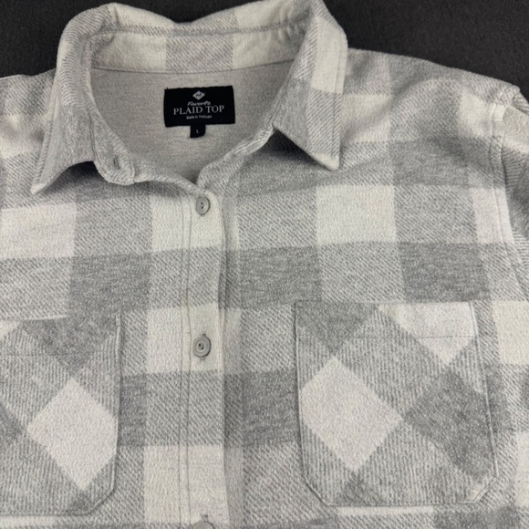 Member's Mark Tops - Members Mark Favorite Plaid Top Grey White Buffalo Check Button Down FS-2001 L